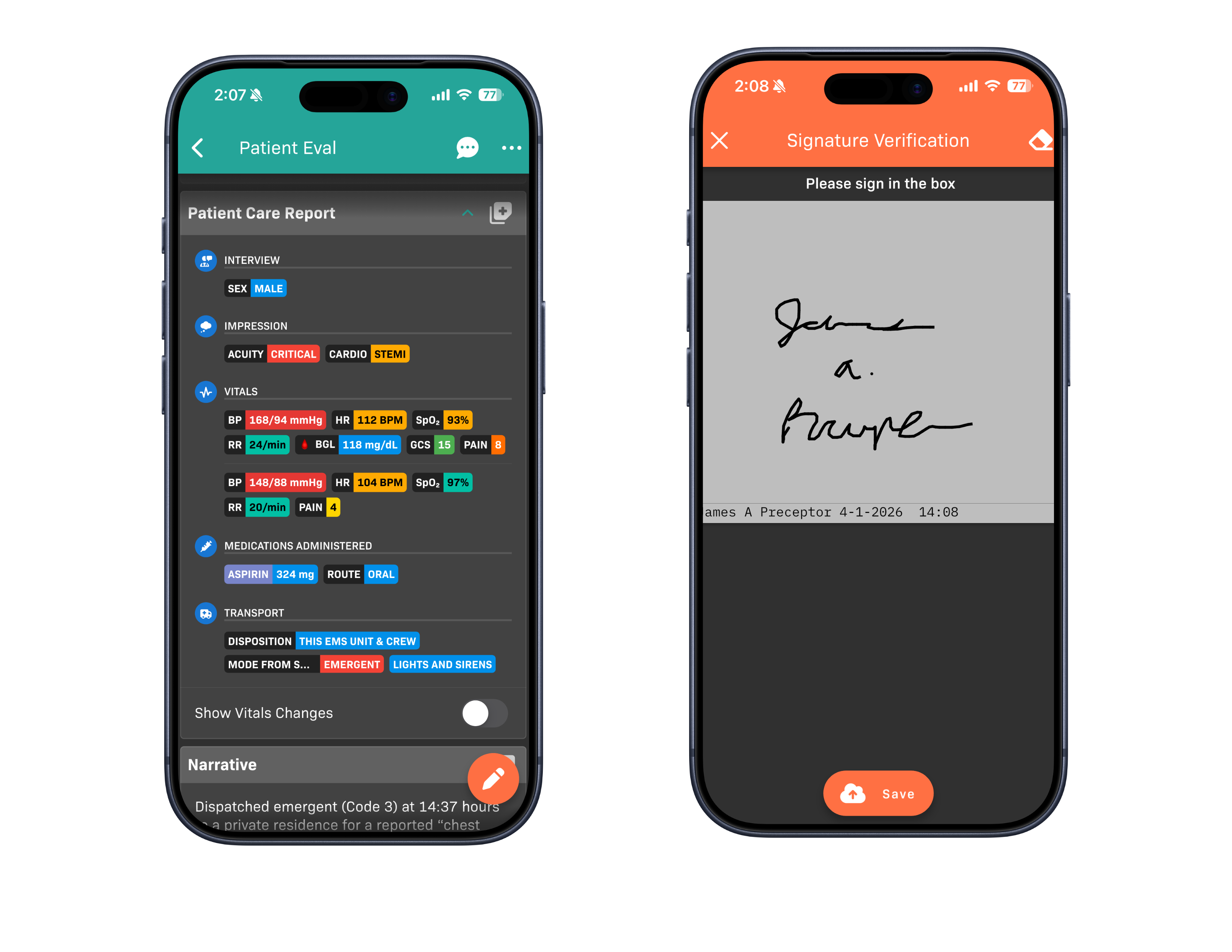 Mobile student and preceptor workflow screenshot